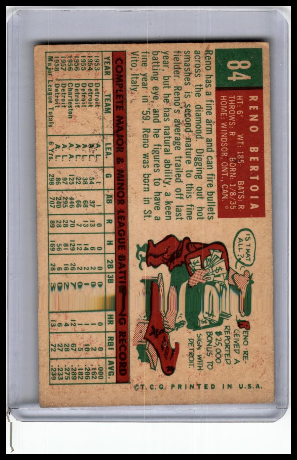 1959 Topps #84 Reno Bertoia