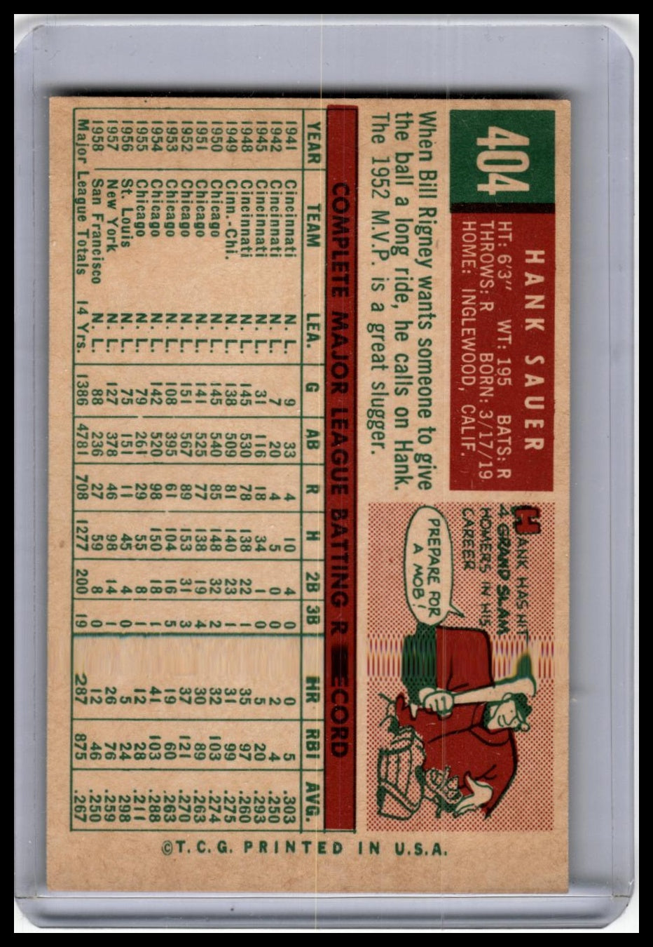 1959 Topps #404 Hank Sauer