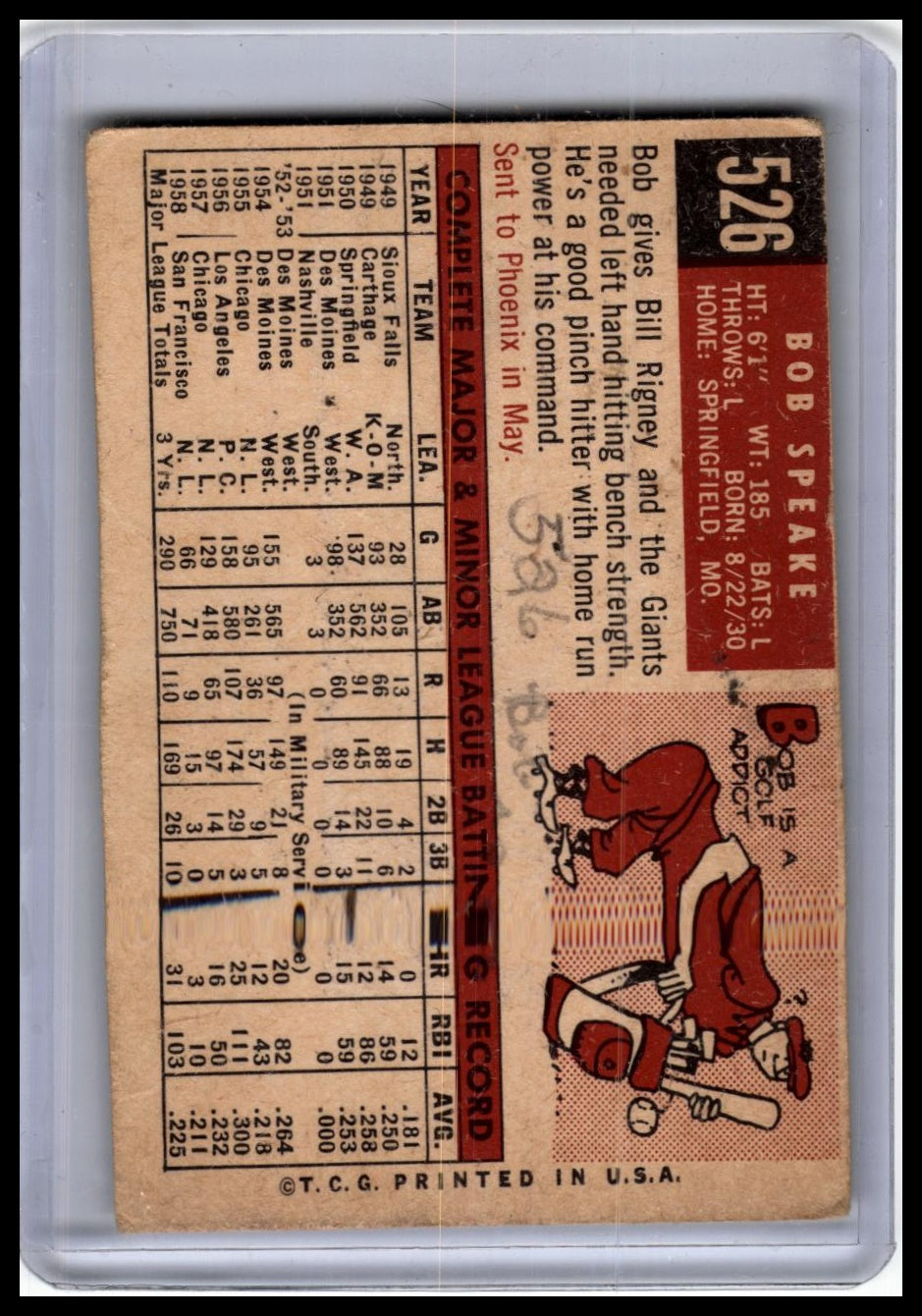 1959 Topps #526 Bob Speake