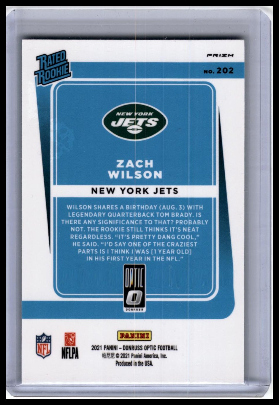 2021 Panini Donruss Optic Zach Wilson Blue Scope Prizm Rated Rookie RC #202 Jets
