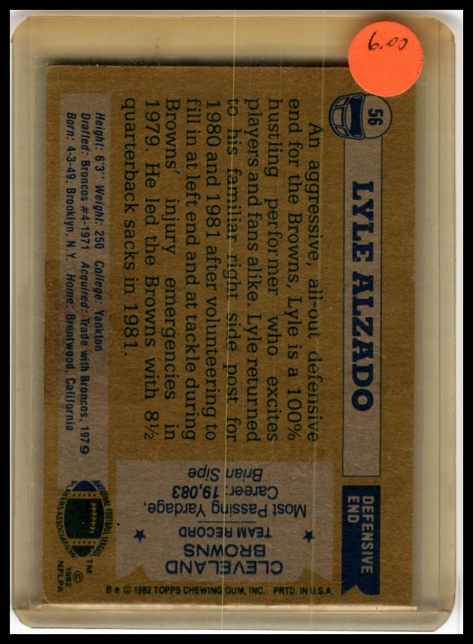 1982 Topps #56 Lyle Alzado
