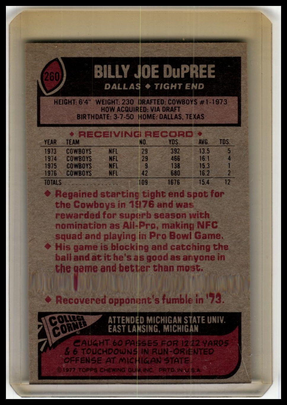 1977 Topps #260 Billy Joe Dupree