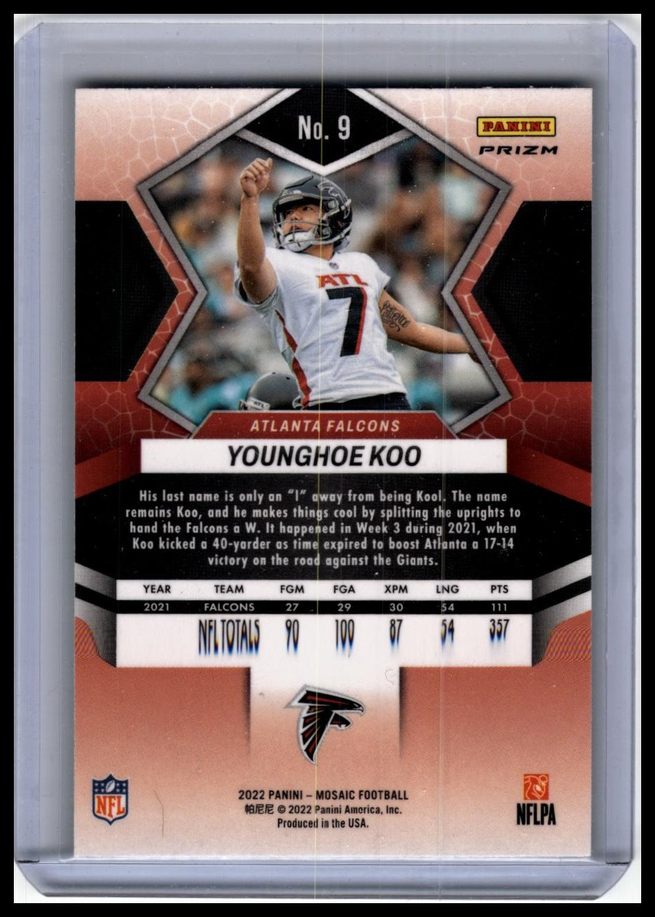 2022 Panini Mosaic Football Younghoe Koo #9 Genesis Prizm SSP Atlanta Falcons