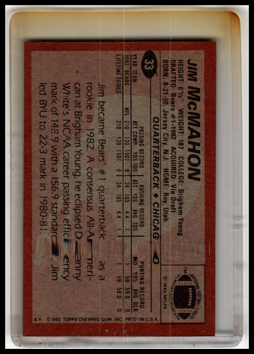 1983 Topps #33 Jim McMahon