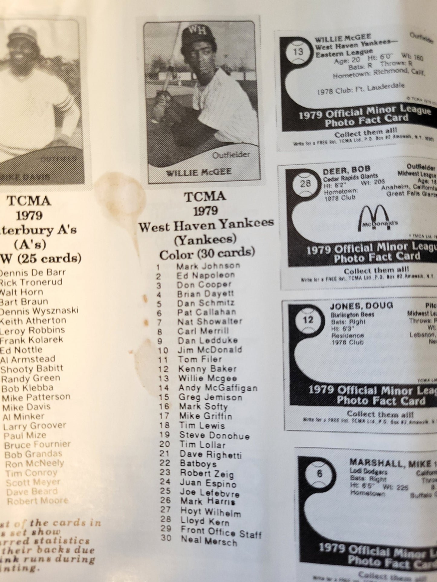 1979 West Haven Yankees TCMA Minor Leage Set