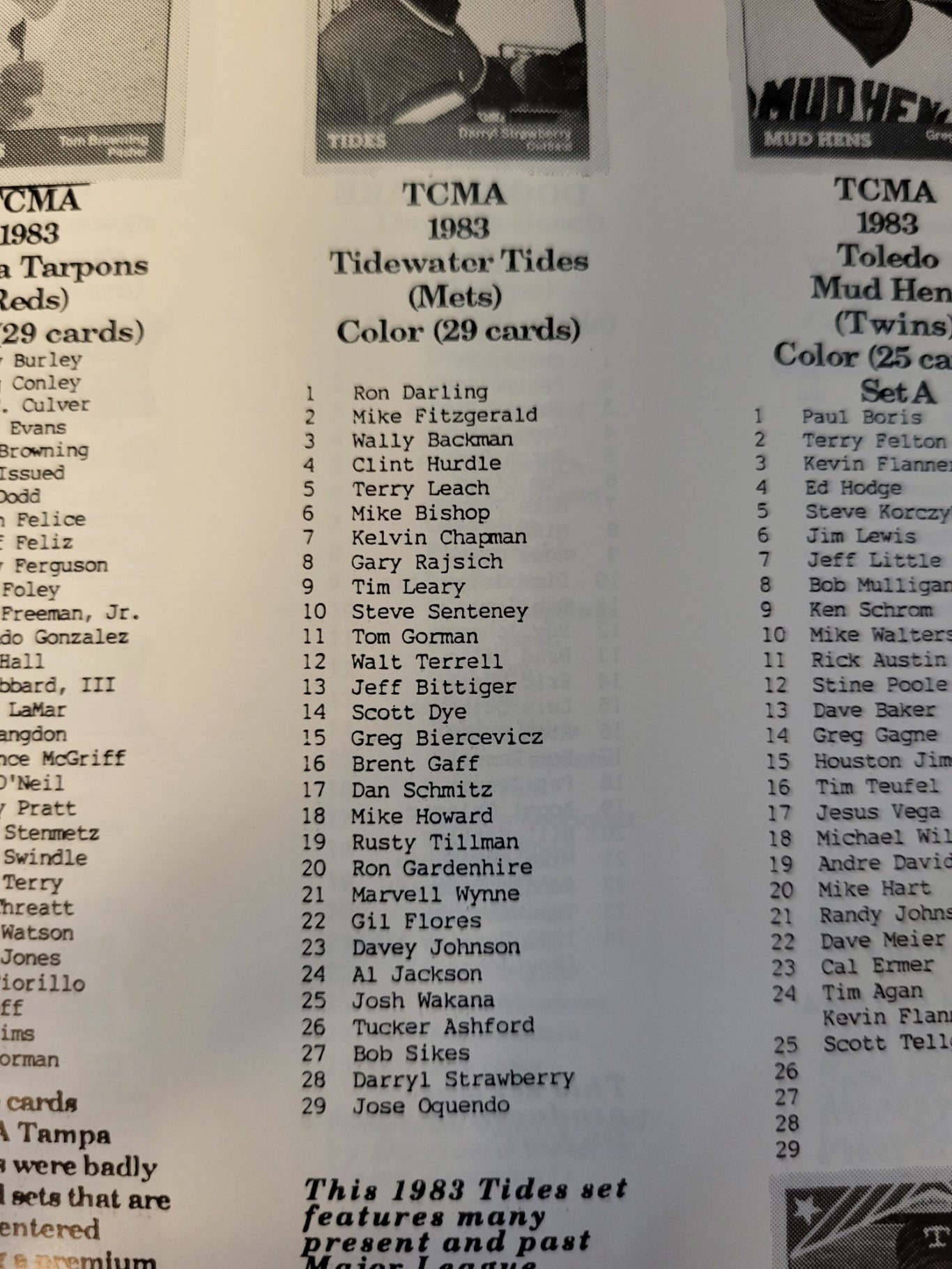 1983 Tidewater Tides - TCMA Minor League Set
