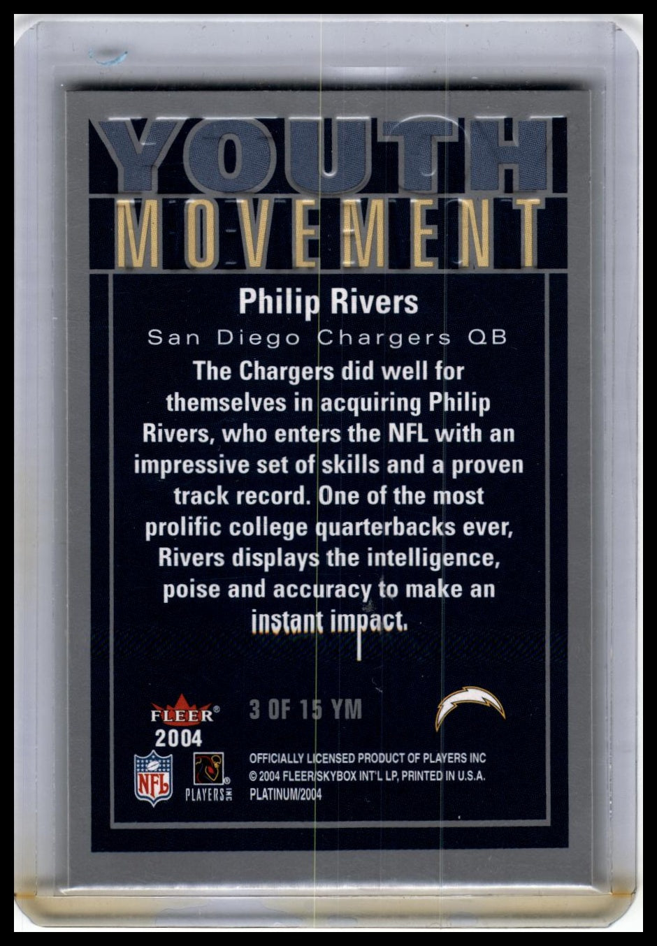 2004 Fleer Platinum #3 YM Philip Rivers Youth Movement