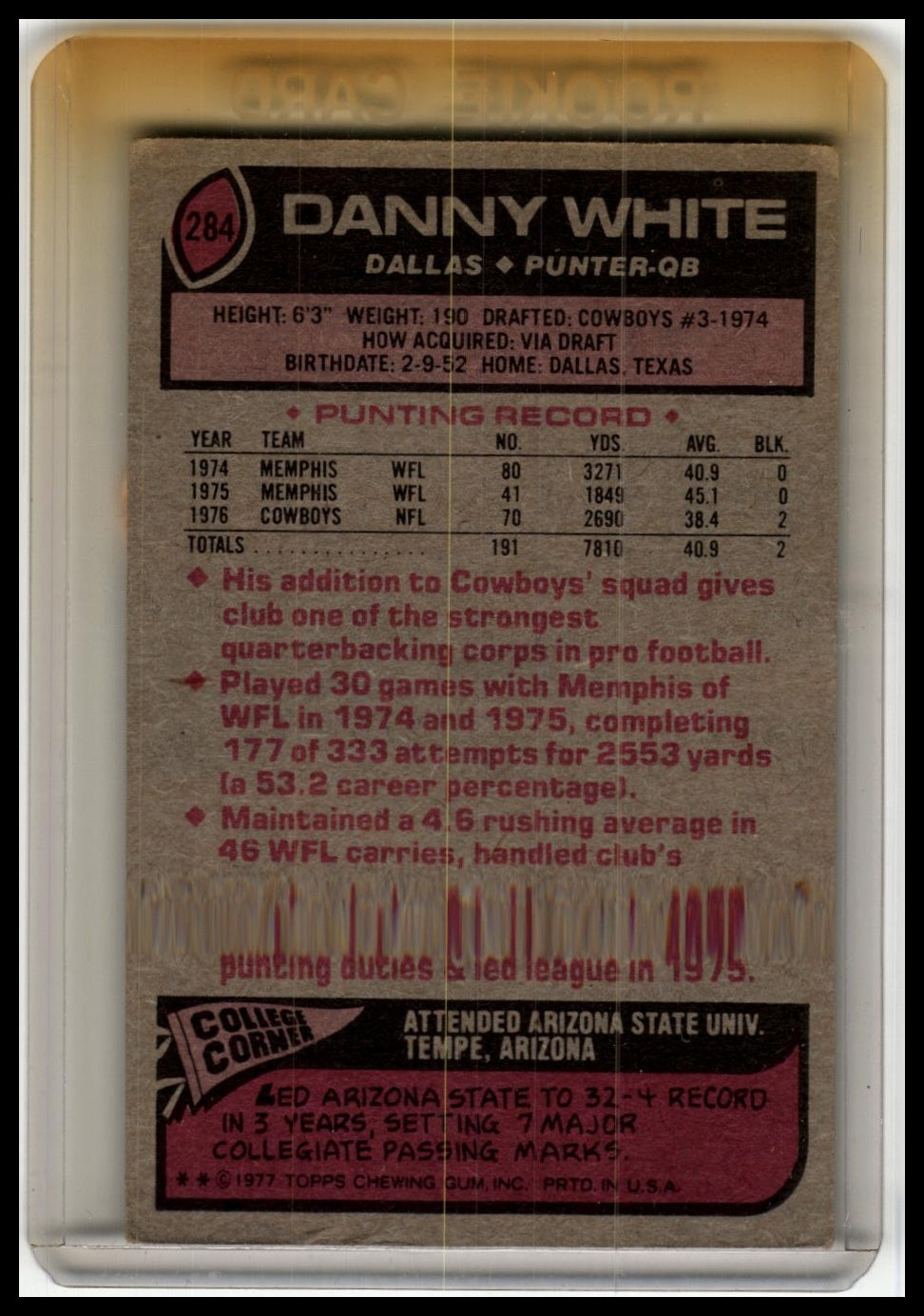 1977 Topps #284 Danny White