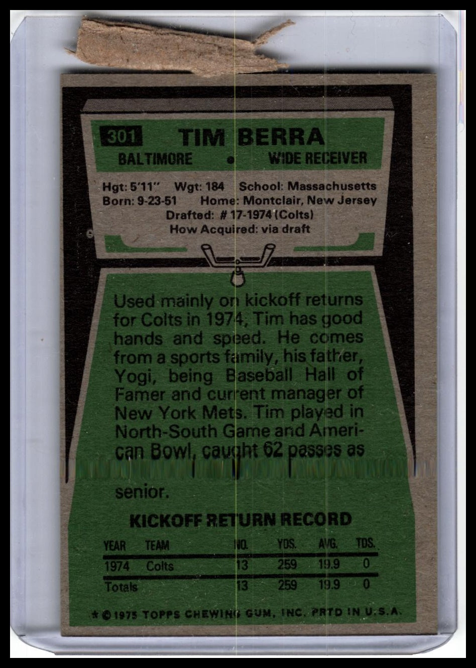 1975 Topps #301 Tim Berra